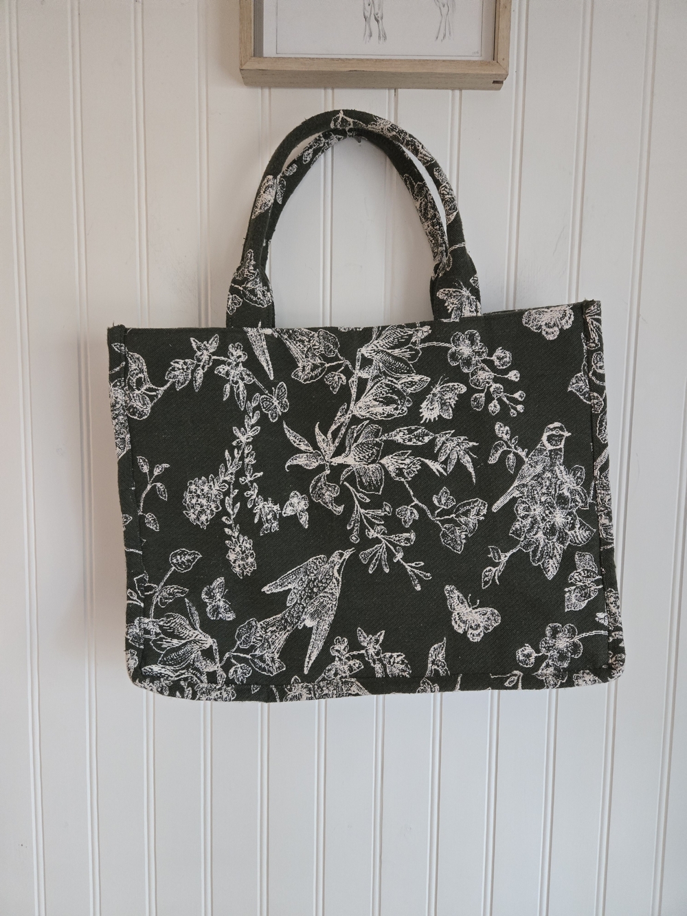 Green Cottagecore Birds Floral Print Tote Bag